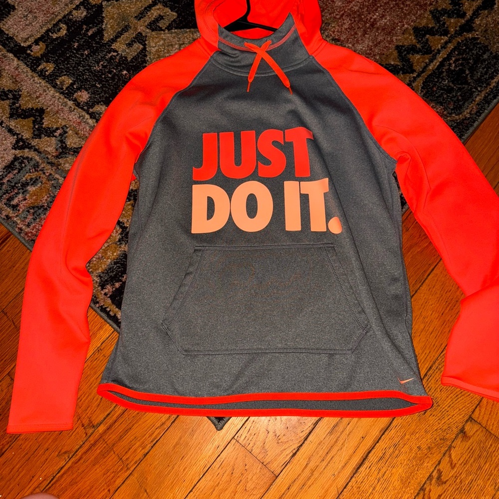 Nike Gray and Pink Just Do It Hoodie